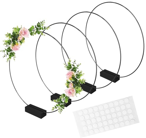 TAIHOBO Metallringe zum Basteln 30cm, 4 Stück Makramee Metallring mit Holzsockeln, Drahtringe zum Basteln Traumfänger Bastelset, Dekoring Ringe für Hochzeitskranz, Wandbehang und Trockenblumen Kranz