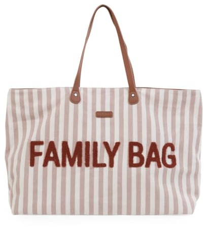CHILDHOME, Family Bag, Wickeltasche, Reisetasche, Wochenendtasche, Großes Fassungsvermögen, inkl. abnehmbarer Tasche, Terracotta Streifen