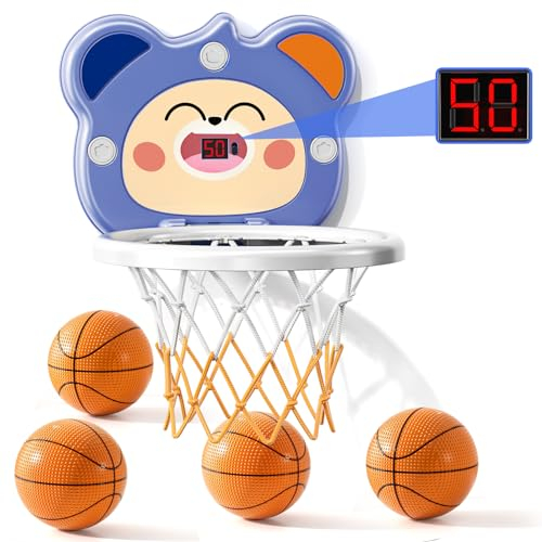TEMI Mini Basketballkorb für Kinder Jungen Alter 3 4 5 6, Indoor Basketballkorb mit 4 Bällen & elektronischer Anzeigetafel, Basketball Set Indoor für Zimmer, Geburtstagsgeschenke für Jungen 3 4 5 6