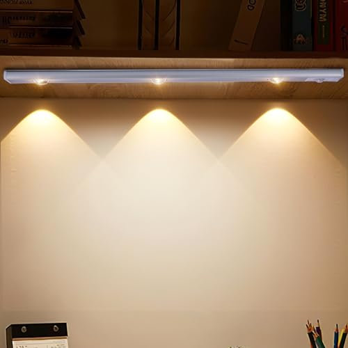 FORNORM Schrankbeleuchtung Bewegungsmelder Licht Innen, Slim Bright Unter Schrank Licht 3 Farben Dimmbar, USB Wiederaufladbare Licht für Garderobe Schrank Schrank Bücherregal, LED Lampe Küche Spüle