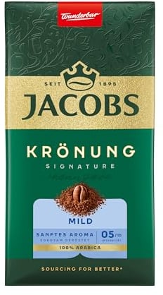 Jacobs Filterkaffee Krönung Mild, 100 % Arabica, helle Röstung, Kaffee gemahlen, geröstet in Deutschland, ideal für Filterkaffeemaschine & French Press, Intensität 5/10, 500 g