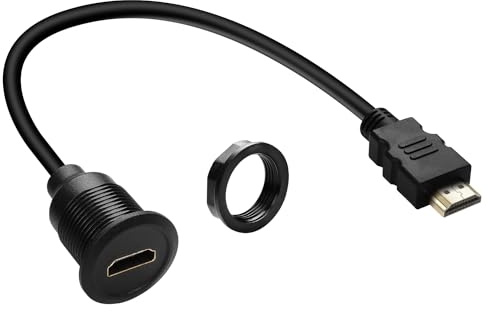QIANRENON HDMI Eingebettet Montage HD Display Kurze Kabel Adapter 1080P HDMI 1.4 Stecker auf Buchse Gewinde Befestigung Projektor Anschluss Kabel, für Auto/RV/Boat Armaturenbrett Desktop, 30cm