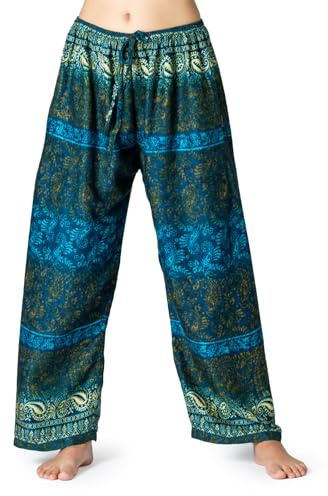PANASIAM Relaxhose Indostyle - Haremshose Damen - Palazzohose Boho Stil | aus 100% Viskose, leichte Sommerhose in 3 Größen bis 105 cm Länge, auch als Wellnesshose, Yogahose oder Strandhose tragbar