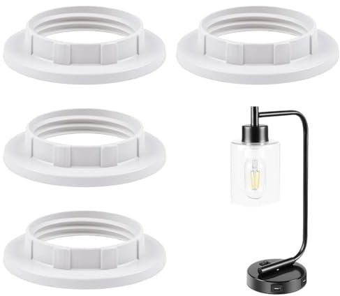 4PCS Lampshade Reducer Ring White Light Shade Adapter Ring Pet Plastic Light Shade Holder Screw Bulbs Lamp Holder Retainer Lamp Rings Fittings E14 for Light Fixture