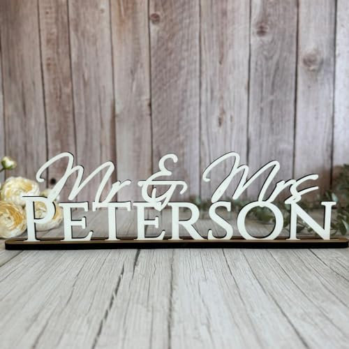 Personalised Wedding Surname Sign with Stand, Mr Mrs Gift, Top Table Sign with Name, Coloured Wedding Name Signs, Table Decoration