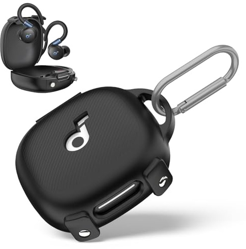 WADVCU for[Newest Secure Lock] Soundcore Sport X20 Case Cover, Soft Silicone Protective Scratch Resistant Logo Visible Design Cover for Soundcore Sport X20 by Anker Charging Case with Carabiner-Black