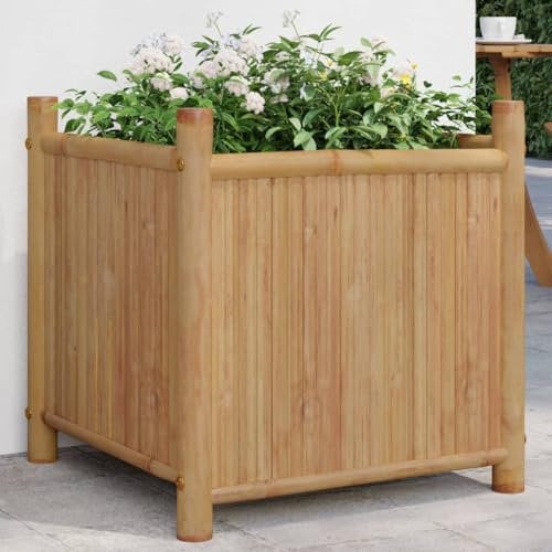Tino Tech Jardinière 50 x 50 x 50 cm - En bambou et naturel - Pour culture, légumes, jardin, balcon - Marron