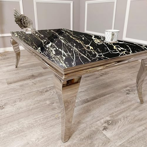 1.5m Black & Gold Marble Louis Chrome Dining Table - Luxury Dining Room Tables with Marble, Sintered Stone, or Glass Top