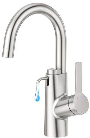 Aktines Wasserhahn Bad Hoch 360° Drehbar mit integriertem Seifenspender, Waschtischarmatur Hoch Einhebelmischer Armatur Wasserhahn für Waschbecken Bad oder Spüle Küche aus Edelstahl Gebürstet