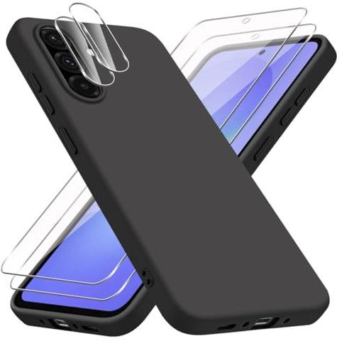 Coque pour Samsung Galaxy A36 5G, Noir Souple TPU Silicone Housse Étui avec 2 Film Protection d'écran en Verre Trempé + 2 étuis à caméra pour Samsung Galaxy A36 5G