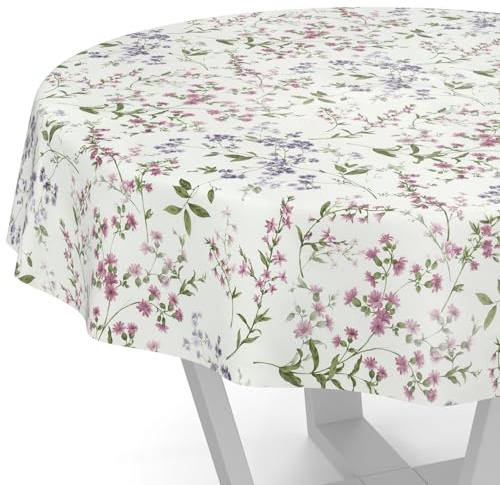 ANRO Wachstuchtischdecke Wachstischdecke Wachstuch Tischdecke abwaschbar Gartentischdecke Blümchen Rund 140cm Schnittkante wasserabweisend Meterware pflegeleicht Lotuseffekt
