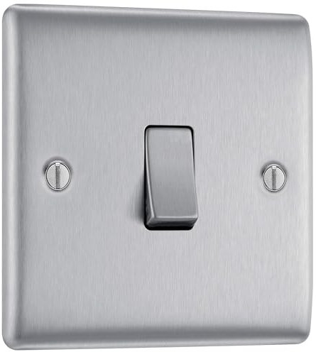 AMK® BG Nexus Brushed Steel Satin Chrome Single Light Switch 1 Gang 2 Way 10A