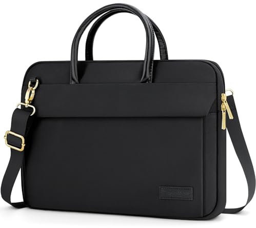 RAINYEAR Borsa per laptop da 14 pollici compatibile con Macbook Notebook Computer Chromebook da 13-14 pollici, borsa messenger in poliestere, valigetta con maniglia e tracolla, Nero