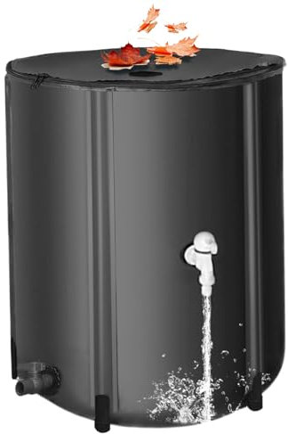 Regenfass Regenfass aus Regenrinne Regenwassersammelfass 26 Gallonen Regentonne UV-beständig zusammenklappbar Regenfass mit 2-Wege-Reißverschluss Wasserhahn & Stützstäben Regenwassersammelsystem