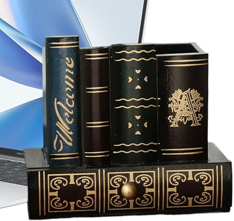 Schreibtisch-Organizer in Buchform – Vintage Stifteköcher aus Holz, Stiftehalter Retro | Aufbewahrung für Schreibtisch, Buch, dekorativer Stifthalter, kreatives Zubehör