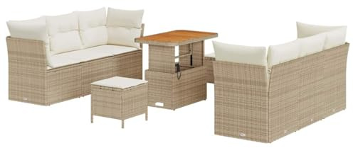 vidaXL Gartensofa-Set 9 STK. Beige Poly-Rattan