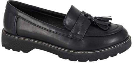 Boulevard Girls School Loafers Girls School Shoes Womens Low Heel Tassel Loafers Black