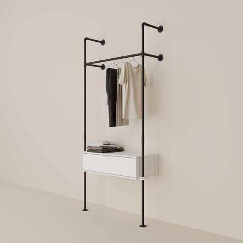 pamo Konsolentisch mit Schublade Weiß - 92 x 40 x 24 cm - schmale Kommode Anbringung an Kleiderstange Sideboard für Wohnzimmer Schlafzimmer Flur - Hochwertige deutsche Produktion