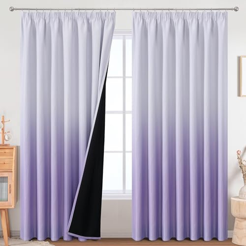 VEHEDE Große Blackout Vorhänge 229cm Länge, Extra Breite Große Thermisch Isolierte Lila und Weiß Ombre Vorhang für Schlafzimmer, Gradient Lärm Reduzierende Vorhänge für Wohnzimmer, H229 x B229 cm