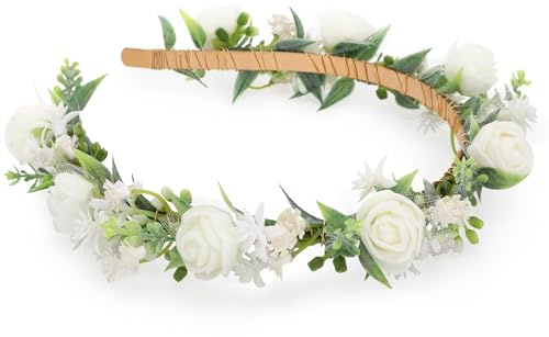 PartyforU Flower Crown Fairy Wreath Headband Women Lace Foam Rose Flower Headpiece Fancy Dress Elf Costumes for Weddings