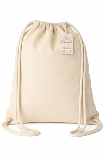 brand promotion Turnbeutel Baumwolle 38x46cm – OEKO-TEX® 100 Zertifiziert – Stoffbeutel mit Kordelzug – Nachhaltiger Baumwollbeutel Sportbeutel Jutebeutel Rucksack – Natur Ungebleicht (200er Set)