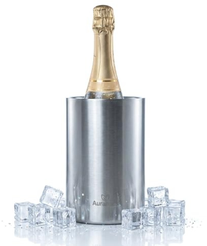 AURANACS® Elsass | Flaschenkühler aus matt gebürstetem Edelstahl | Doppelwandiger Weinkühler mit Isolierung | Eleganter Champagnerkühler | Sektkühler Ø 12 cm | Ideal für Partys, Restaurants & Zuhause