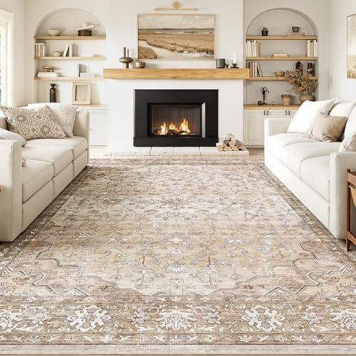 Topfinel Vintage Teppich Wohnzimmer 200x300cm Beige Kurzflor Waschbarer | Orientalischer Teppich, Weich, Rutschfester, Groß für Wohnzimmer, Schlafzimmer, Esszimmer, Büro, Carpet, Teppiche, Rug, Boho