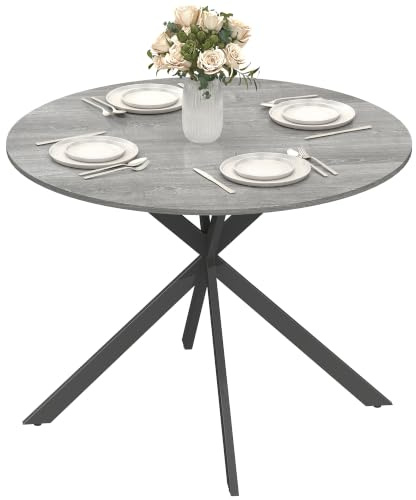 HOMCOM Esstisch für 4 Personen im Industriestil, Ø 100 cm, Grau | Runder Küchentisch, mit Stahlbeinen, für Esszimmer, Küche, Homeoffice