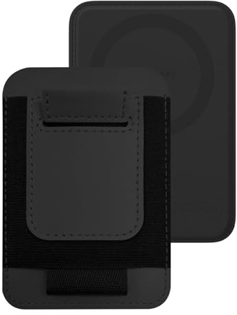 APTMAPT for MagSafe Wallet Works with Apple Find My, 5-Card RFID Holder with Pop-Up Strap, Strong Magnetic Wallet for iPhone 17/16/15/14/13/12 Pro Max Air Plus, Wireless Charging, Black, With Find My