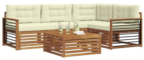 vidaXL Outdoor-Sofagarnitur mit Kissen 5 pcs Natur und Creme, Outdoor-Sofa, Gartensofa, langlebige Möbel, modernes Terrassen-Set, gemütliche Lounge-Ecke