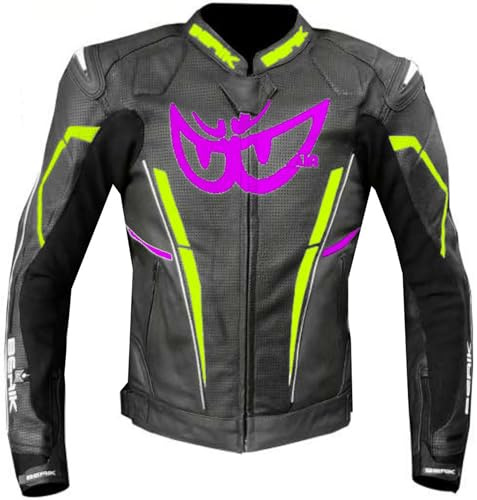 Berik Fufur Damen Motorrad Lederjacke, neon-gelb/pink, 50