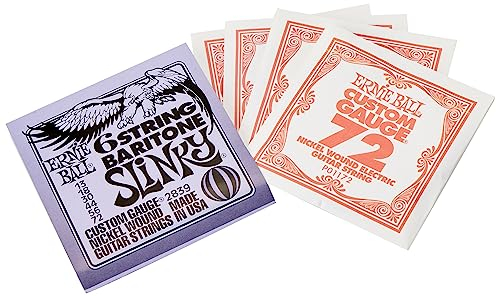 Ernie Ball Slinky P02839 - Cuerdas para bajo barítono de 6 cuerdas, con extremo de bola pequeño, escala 75,2 cm, calibre 13-72