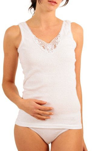 VCA Textil Lot de 4 débardeurs décorés de Dentelle - 100% Coton - certifié Oeko-Tex Standard 100 - Label -Confiance Textile- - Femme (40/42, Blanc)