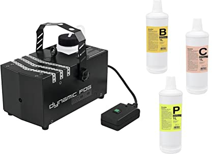 EUROLITE Set Dynamic Fog 600 + Fluide | Kompakte Nebelmaschine mit 600 Watt Leistung inklusive 3 verschiedener Nebelfluids