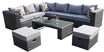 YAKOE 50020 Papaver Conservatory Modular 9 Seater Rattan Corner Garden Sofa Furniture Set - Grey