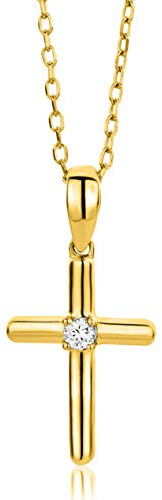 MIORE Schmuck, Goldkette Damen, Kreuz Kette mit Solitär Diamant Kreuz Anhänger, Gliederkette Gold, Kreuzkette 9 Karat 375 Gelbgold, 45 cm lang, Halskette Damen