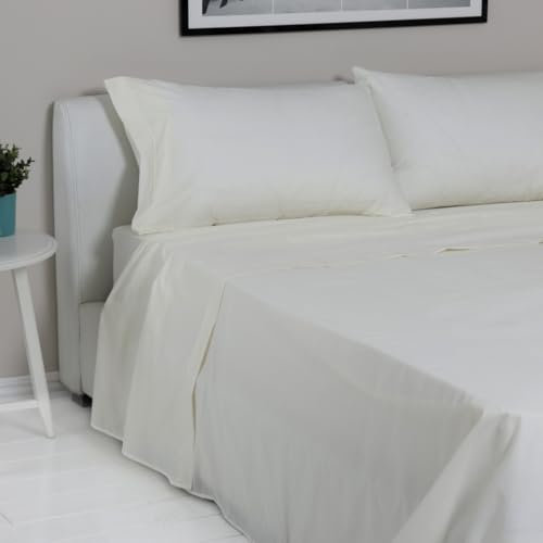 LARA MORADA - Set Completo Lenzuola Letto Singolo, 100% Cotone, Made in Italy, Tinta Unita, Per Letto Singolo 1 Posto Panna