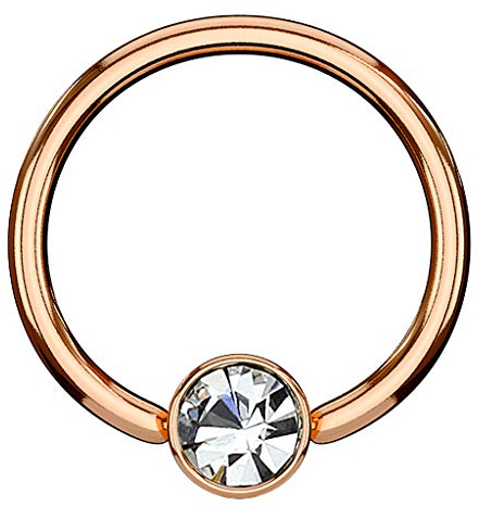 Piercingfaktor BCR Piercing Klemmring Ring Flach mit Kristall Klemm Kugel Septum Nasen Lippen Helix Ohr Tragus Rosegold 1,2mm x 8mm x 3mm