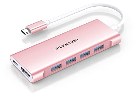 LENTION Hub Multipuerto USB-C con Salida HDMI 4K, 4 USB 3.0, Carga Tipo C para MacBook Pro 2024-2016, Nuevo Mac Air y Surface, Chromebook, etc, Adaptador con Stable Driver (CB-C35, Oro Rosa)