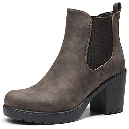DREAM PAIRS Stivali da Donna Stivaletti alla Caviglia con Tacco Grosso,Size 41,Marrone,Z0EY-2