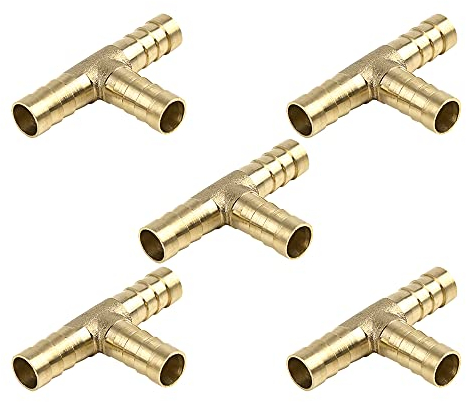 sourcing map 5 Stück Schlauchverbinder 10mm T-Schlauchverbinder Messing 3 Wege T Stück Schlauchtülle für Luft Wasser Gas Öl Rohr