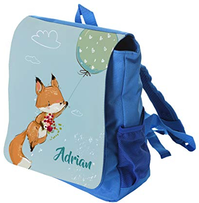 Unikatolo Kinder-Rucksack mit Name - Personalisierter Kindergarten-Rucksack - Kita-Tasche - bedruckt - Geschenk-Idee Junge - Fuchs - Blau
