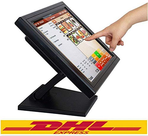 Yunrux monitor per registratore di cassa, da 15 pollici, schermo touch screen, USB, POS, LCD, a 170 gradi, per sistema di cassa con supporto, risoluzione 1024 x 768, VGA