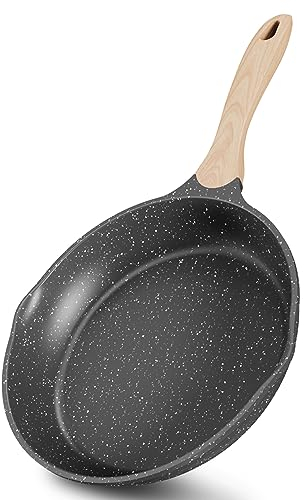 JEETEE 8 Inch Nonstick Frying Pan Granite Stone Coating Cookware, Nonstick Omelette Pan with Heat-Resistant Handle, Induction Skillet for Eggs (Grey)