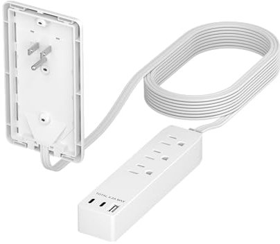 LIDER Outlet Extender with 3 Receptacles, USB Type A 21W and 2 USB Type C, USB Port, Ultra Thin Wall Plate Plug with Cable Extender, 3 Outlet Power Strip, Flat Face,
