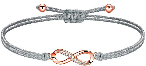 ZENI Bracelet Infini Cordon Fait à la Main Filigree Bracelet Coloré Tressé pour Femme Fille, Infini Amour Anniversaire Communion Cadeau, (Or rose, Gris)