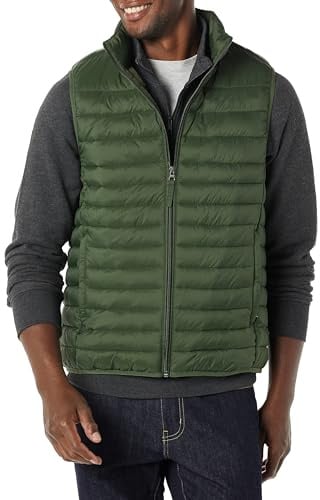 Amazon Essentials Herren Leichte, Wasserbeständige Pufferweste, Verstaubar, Dunkles Olivgrün, XL
