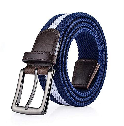 WOAIXI Leinwandgürtel,Mode Unisex Gewebte Pu-Gürtel Mode Streifen Metallschnalle Militärgürtel Männer Frauen Jeans Gürtel Outdoor Casual Vintage Militärbund, Blau Zwischen Weiß, 105 cm