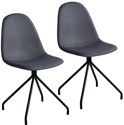 SVITA 2er Set Esszimmerstühle Metallbeine Polsterstuhl Polyester (Dunkelgrau, Kreuzbeine)