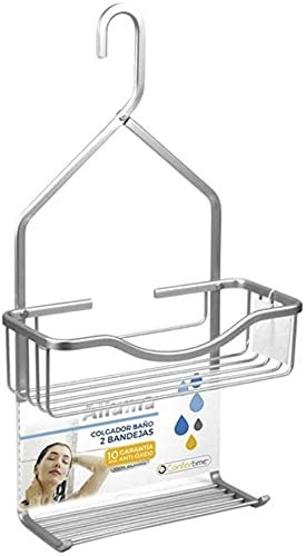 Estantería de baño con Ventosa y 2 Niveles, estantes de Ducha para Colgar Pared, Organizador Ducha de Aluminio con 2 bandejas sin Necesidad de taladrar, Muebles de baño (Gris Mate)